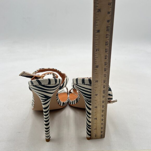 FSJ Black And White Custom Made Zebra-Stripe Ankle Strap High Heel Sandals - Picture 5 of 8